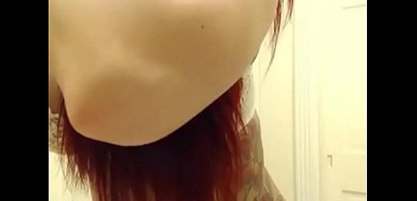  redhead big tits showering hair care long hair